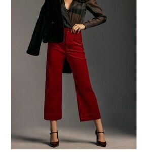 Anthropologie The Colette Cropped Wide-Leg Pants Velvet Edition Red Maeve.